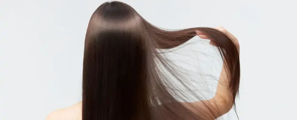 Mujer con cabello largo y liso mostrando su melena desde atrás